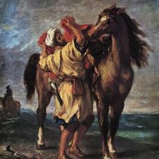 Cavalier arabe sellant son cheval de Eugène Delacroix
