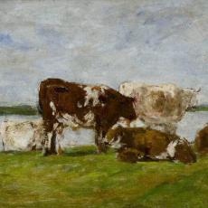 Cinq vaches au bord de l'eau de Eugène Boudin