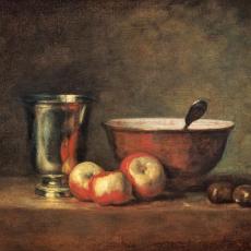 Nature morte avec avec gobelet argenté, pommes et châtaignes de Jean-Baptiste Siméon Chardin