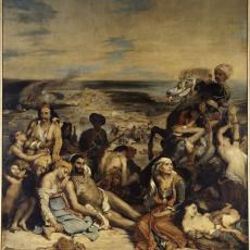 Scène des massacres de Scio : familles grecques attendant la mort ou l'esclavage de Eugène Delacroix