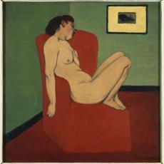 Femme nue assise dans un fauteuil rouge de Félix Vallotton