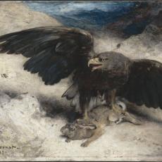 Aigle enfonçant ses serres dans le corps d'un lapin de Léon Bonnat