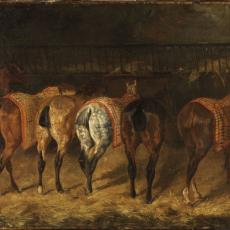 Cinq chevaux vus par la croupe, dans une écurie de Jean Louis Théodore Géricault