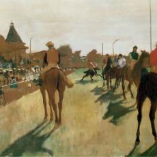 Chevaux de course devant la tribune de Edgar Degas