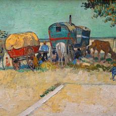 Les roulottes, campement de bohémiens aux environs d'Arles de Vincent Van Gogh